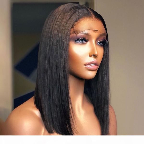 

4x4 lace closure wig short bob wig 150% lace front human hair wigs for women straight hair pre plucked remy brazilian, Black;brown