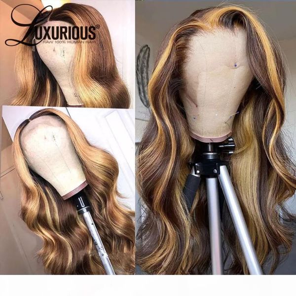 

honey blonde 360 lace frontal wig pre plucked with baby hair full hair ombre 13x6 lace front human wigs for black women, Black;brown