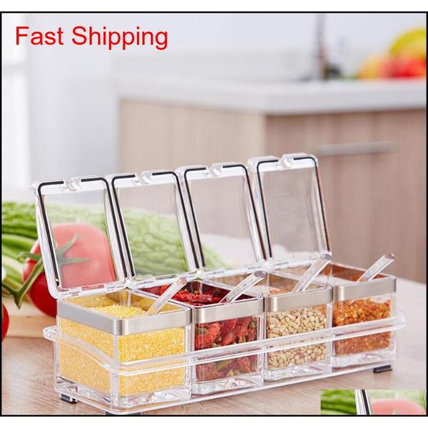 

seasoning rack spice pots-4 piece acrylic seasoning box,stainless steel ring-storage container connt can jars-crue qylfyv sweet07