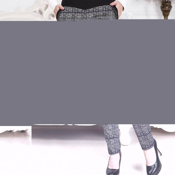 

2018 middle-aged autumn and winter women's pants printing plus velvet skinny middle-aged pencil pants elastic high-waisted thick1, Black;white