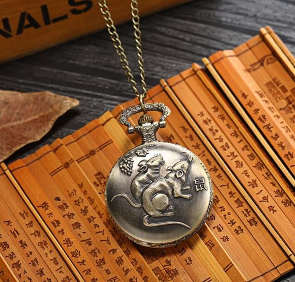 

new 12 styles quartz vintage retro flip mouse pocket student electronic necklace watch nostalgic digital pocket watches gift, Slivery;golden