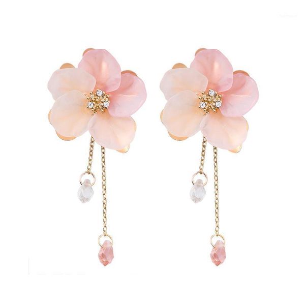 

2020 style new arrive exaggerate matting flower drop earrings for women fashion jewelry long chain shell crystal pendientes1, Silver
