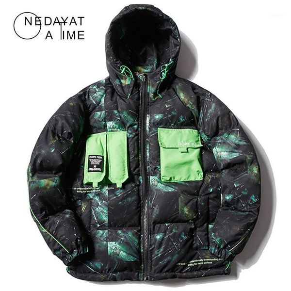

hip hop jacket parka contrast color multi-pocket winter windbreaker men streetwear thick hooded coats harajuku padded outwear1, Black