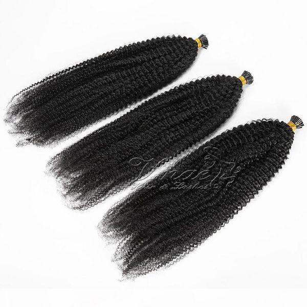 

vmae 100% unprocessed peruvian virgin i tip 0.5g s pre bonded 50g afro kinky curly straight 4a 4b 4c human hair extensions, Black