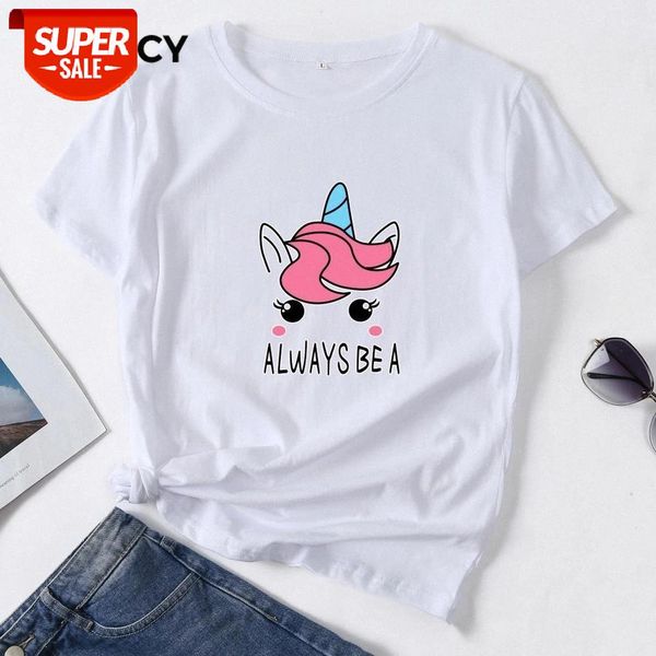 

jfuncy 2020 unicorn printing women t-shirt spring summer short sleeve cotton tshirt korean oversize woman lady basic shirts #py8l, White