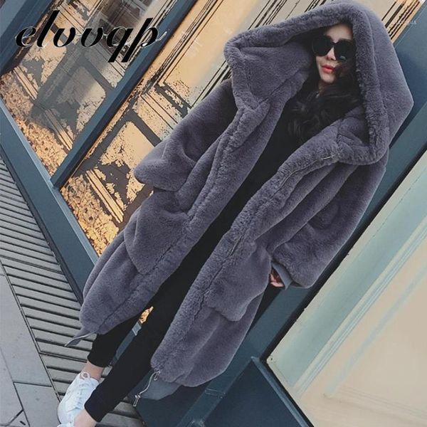 

2020 faux fur coat women casual hoodies furry thick warm faux long fur jacket loose winter coat women casaco feminino1, Black