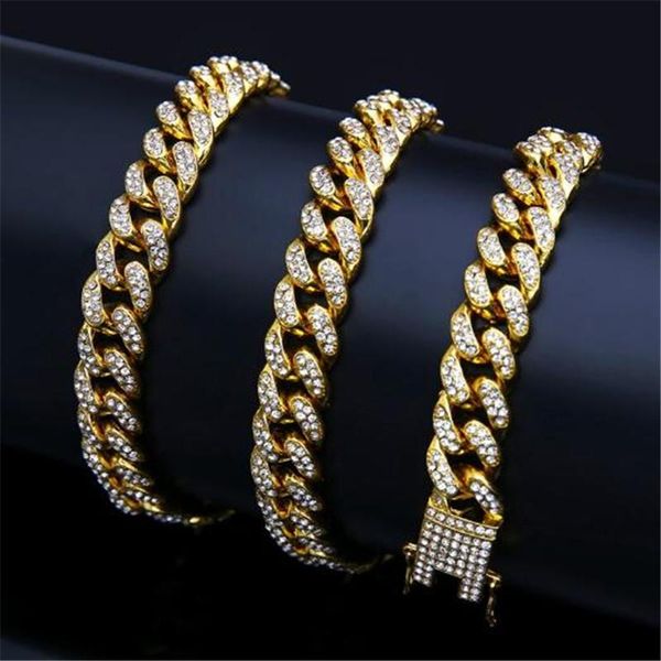 

12.5mm full rhinestone iced out men hip hop bling cuban necklace paved chain necklaces for women men jewelry cz link chain, Silver