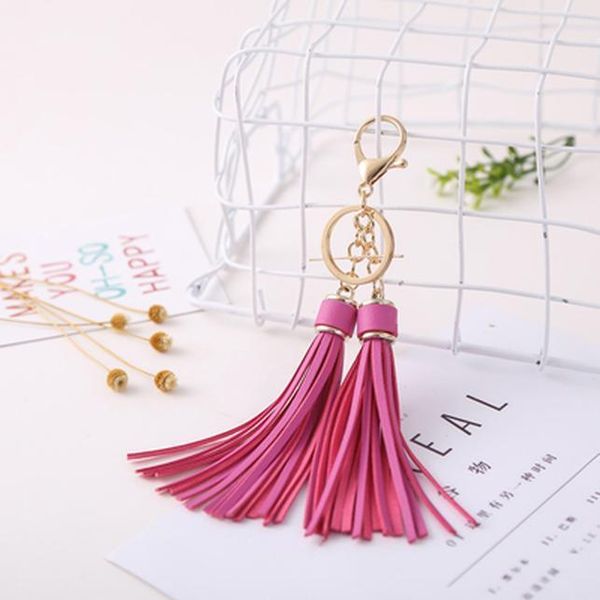 

double pu leather tassel key chain chiffon key ring for lady bag ornaments creative fashion charm keychain key holder eh891 h sqcqec