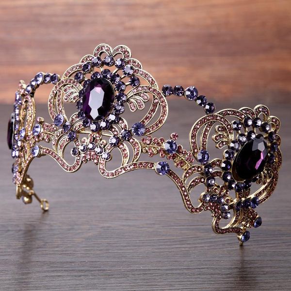 

luxury violet tiaras crystal queen princess crown noble purple rhinestone diadem for bride hair vine wedding hair accessories, Golden;silver
