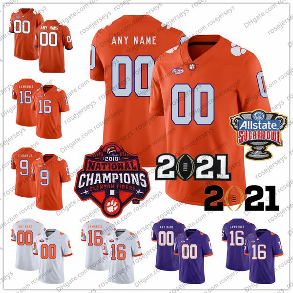 

custom 2021 clemson tigers trevor lawrence travis etienne 3 amari rodgers 5 d.j. uiagalelei 17 cornell powell sugar bowl championship jersey, Black