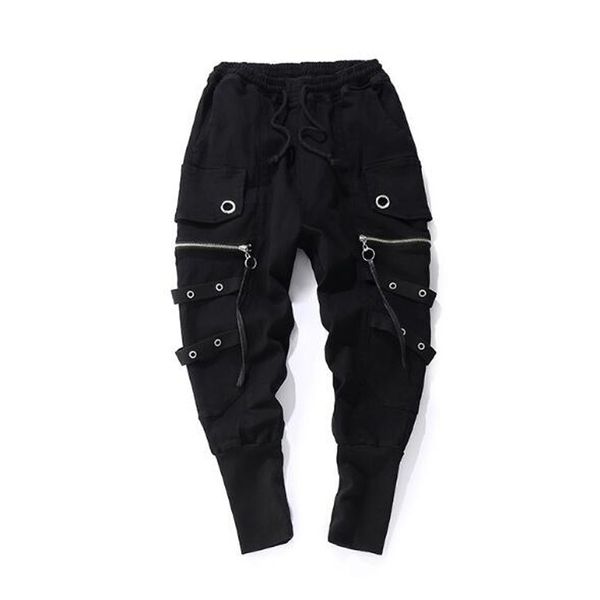 

2021 fashion runners zipper tide men's loose collapsed hip hop pants 9meb, Black;white