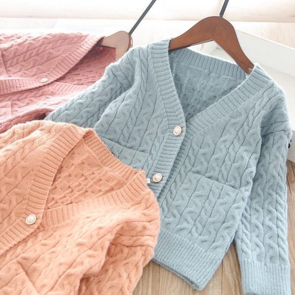 

2021 spring baby girls' knitted sweater cardigan1, Blue