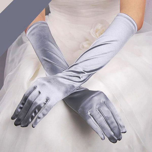 

women long summer sun protection driving opera party ball elegant satin ladies gloves, Blue;gray