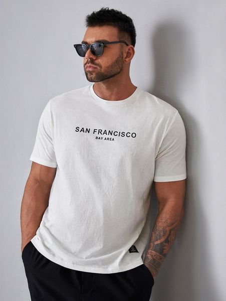 

men letter print round neck t-shirt i3lh#, White;black