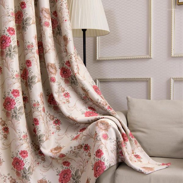 

red rose floral printed curtains for living room modern simple 70-80% blackout shading balcony window treatment drapes js299c1