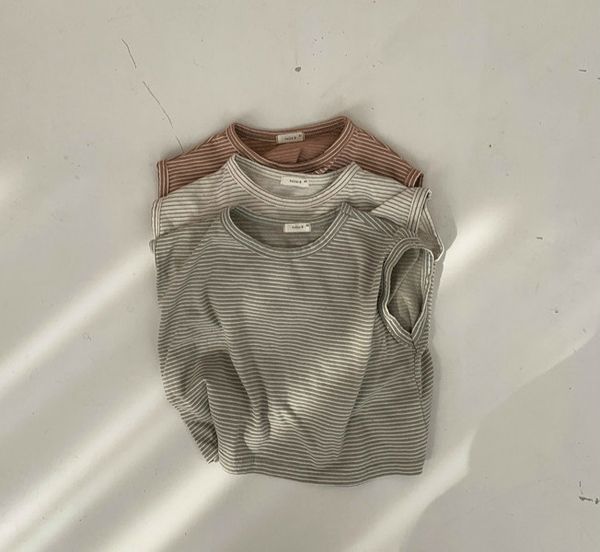 

3816 children's summer vest baby boys and girls loose soft striped t-shirt vest toddler boy kids tee shirt y200704, Blue