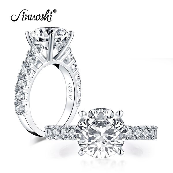 Ainuoshi Moda 925 Prata esterlina 10mm Big Halo Round Round Cutt Ring de noivado simulado Diamond Diamond Wedding 3,5ct jóias de anel de noiva Y200106