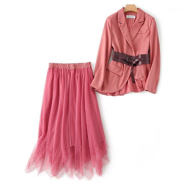 

2020 autumn new women's new skirt two-piece suit fashion slim waist waist ladies jacket loose bust lace skirt1, White