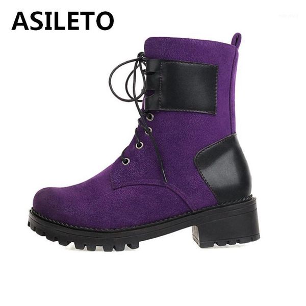 

asileto winter mid-calf boots round toe square heels pu zipper patchwork big size 34-43 purple green khaiki green casual s20201, Black