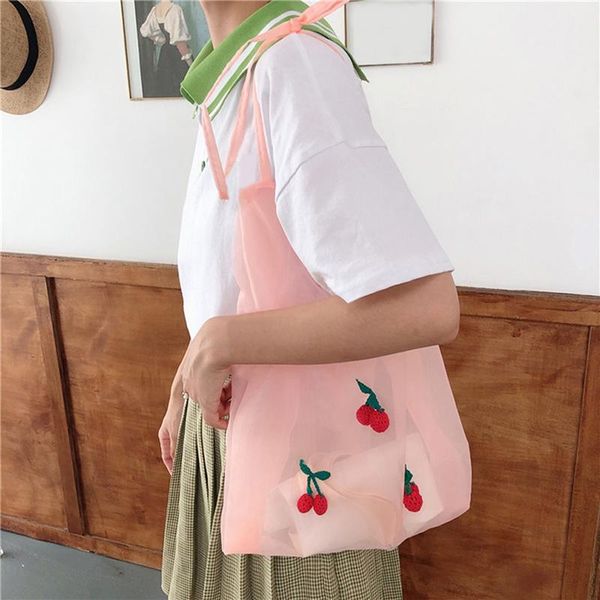 

fashion organza handbags embroidery shoulder bag girl bags purse women tote student handbag korean preppy 2020