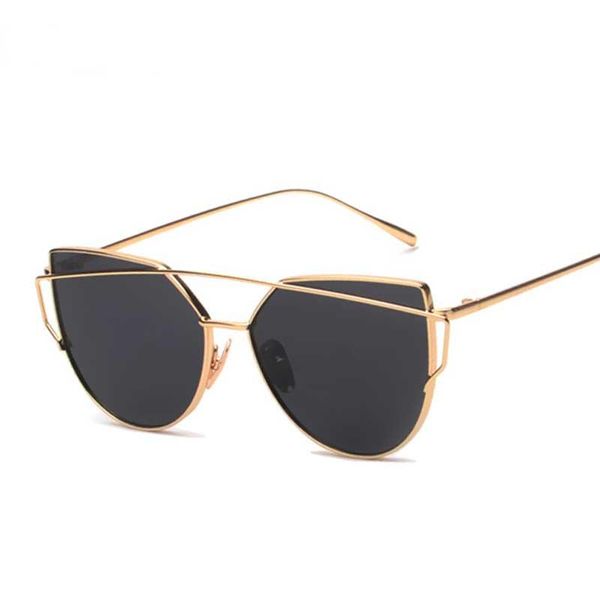 2020 gafas de sol de diseñador para mujer espejo plano dorado Vintage Cateye moda gafas de sol mujer gafas de mujer