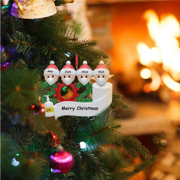 

christmas tree pendant personalized family of 4 ornament with isolation face masks hand sanitizer decoration xmas gift gwc2229
