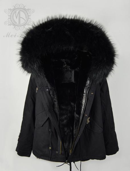 

women's fur & faux meifng style fitted coat black lined parka with beading short women winter clothing 2021