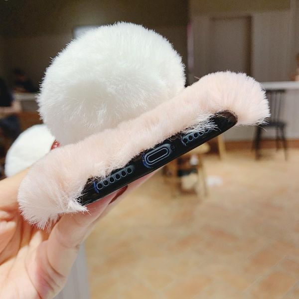 

роскошные 3d panda уши симпатичный плюшевый меха пушистый телефона чехол для iphone 7 8 plus xr xs max 11pro девушки силиконовый чехол jlluo