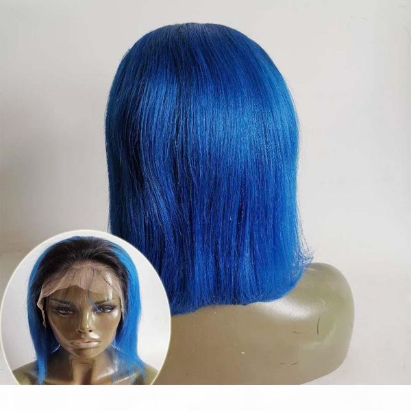

1b blue bob wig human hair lace front wigs short cut bob ombre wig for summer, Black;brown