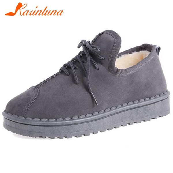 

karin brand new ladies winter warm fur boots platform cross tied shallow plush flat with women boots snow women shoes, Black