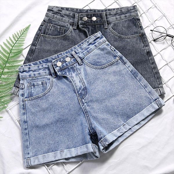 

denim tight bum shorts women jeans high waist plus size 2020 summer streetwear casual adjustable button skinny slim solid, White;black
