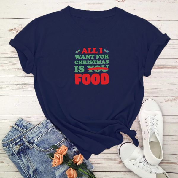 

wt20171 round neck loose short sleeve t-shirt trendy casual women's european and american christmas letter printing, White