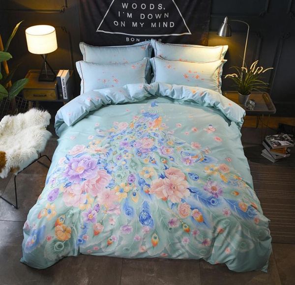 

bohemia постельные принадлежности комплекты king  size 4шт peacock цветы печатный пододеяльник set плоский лист наволочки хлопок домашн