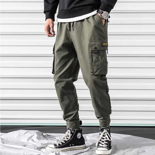

nice pants men multi-pocket elastic waist harem pant hip hop sweatpants casual trousers joggers male m-3xl1, Black