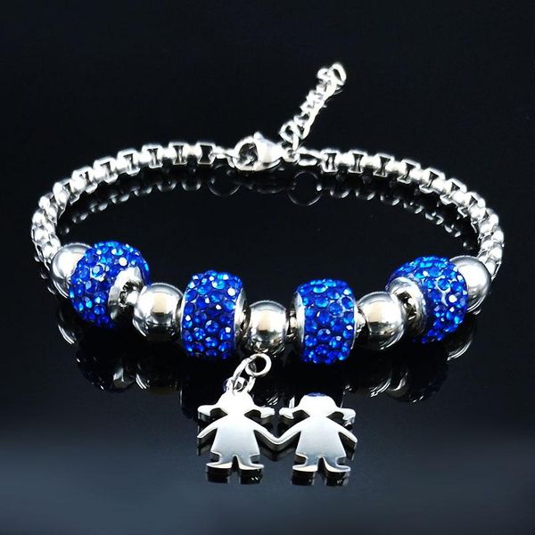 

link, chain 2021 fashion family two gril blue crystal stainless steel bracelets women silver color friendship jewelry joyas b18540, Black