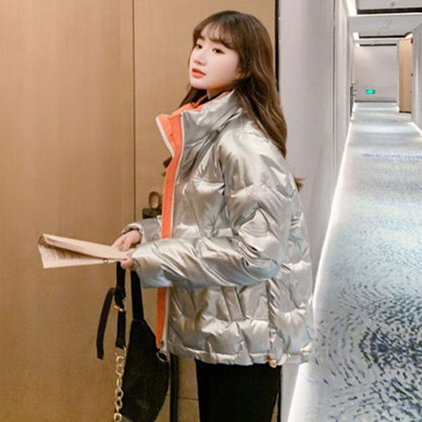 

down cotton jacket women coats loose thick winter 2021 new solid glossy fashion outerwear warm short jackets female parka dh22, Black