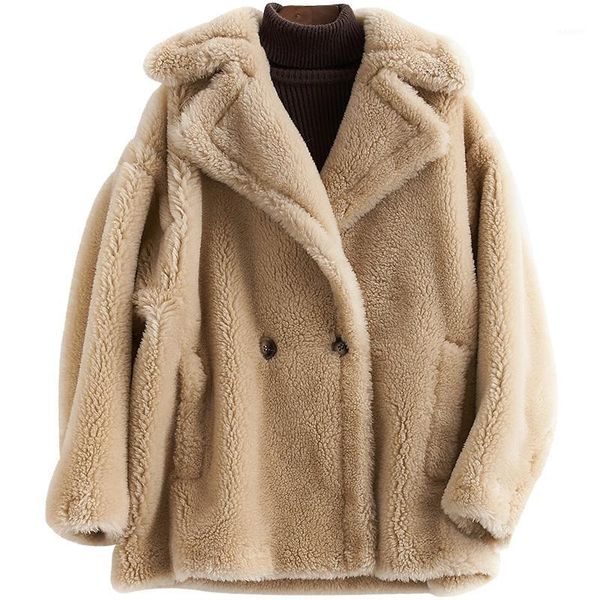

women clothes real 100% wool fur coat autumn winter sheep shearing fur coats korean vintage jacket abrigo mujer zl7891, Black