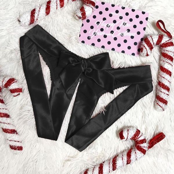 

women erotic costumes panties lingerie satin silk bowknot briefs porno crotchless g-string thongs underwear baby dolls1, Black;pink