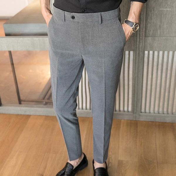 

men's suits & blazers braand business mens dress pants korean slim fit streetwear pantalon homme black gray formal suit pant groom wedd, White;black