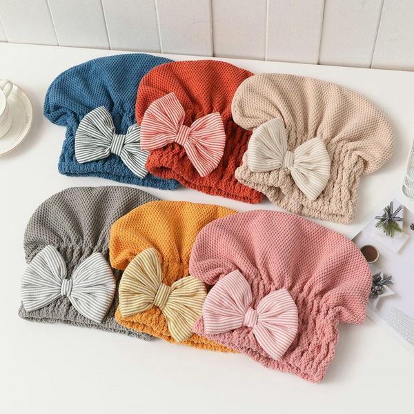 

coral velvet bath accessories with bowknot dry hair towel quick drying hair cap super absorbent for women portable shower cap h wmtmav