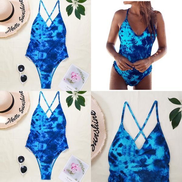 

bikini set 2021 women one piece bandeau swimsuit push up padded contrast panel tye-die push-up swimwear beachwear biquini q0115, White;black