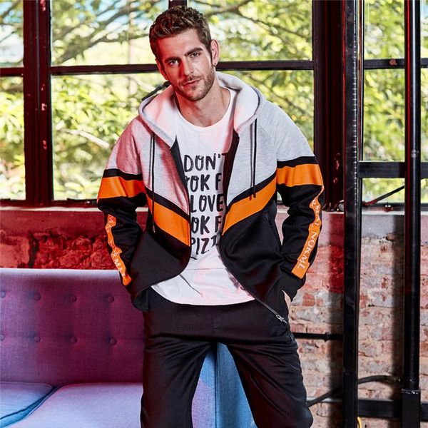 

men's tracksuits grey black mens tracksuit jacket pants thicken autumn spring sports suit sweatshirt sweatpants stitching losse fit dre, Gray