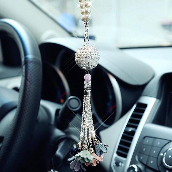 

car luxury diamond crystal ball for automobiles rear view mirror charms ornaments hanging pendant car interior decor durable1