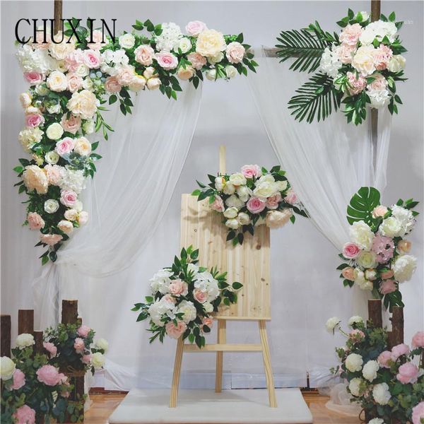 

wedding prop artificial flower arch door flower row custom made lawn wedding pre-function background decoration silk fake1