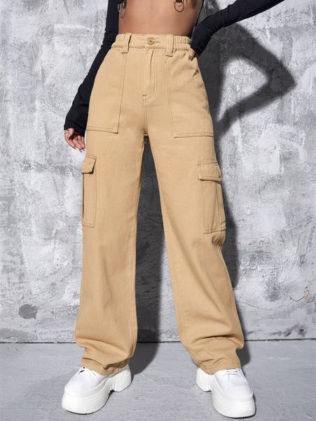 

high waist flap pocket wide leg jeans e5ki#, Blue