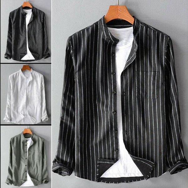 

fashion men's slim fit long sleeve striped linen shirt autumn casual shirts dress plus size s-5xl, White;black