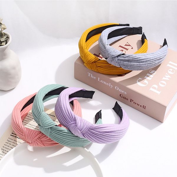 

solid soft knotted headband women knitted hairbands for lady turban wide simple hair hoop girls hair accessories party headwear jewelry gift, Silver
