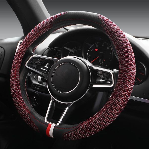 

summer ice silk car pu leather steering wheel cover breathable mesh hole anti-slip 38cm steering cover case for men women