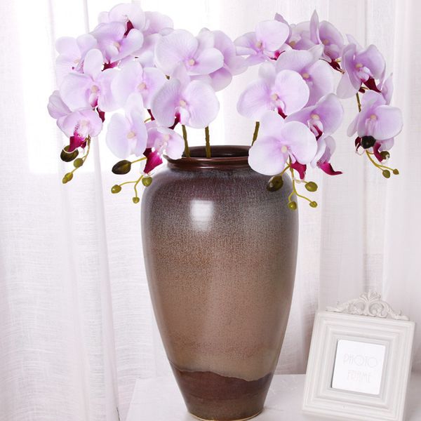 Bela 78cm Comprimento Artificial Silk Phalaenopsis Borboleta Orquídea Orquídea Potenciômetro de Flores De Folha Para Decoração De Aniversário De Casamento