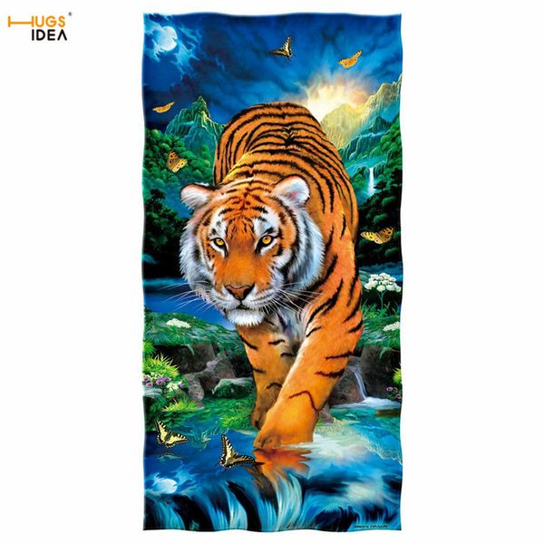 

hugsidea microfiber towels moonlight tiger 3d design large thick beach towel for cool man women travel swimming sport toalla 210318